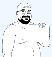bald beard belly belly_button ear eyebrows fat glasses happy holding_sign mr_beast mrbeast nipple nose obese overweight shirtless sign smile smug thick_eyebrows variant:unknown wrinkles // 1050x1143 // 19.0KB