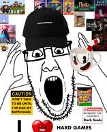 big_nose cap clothes cup cuphead dark_souls darkest_dungeon double_chin fear_and_hunger glasses hand hands_up hat i_love mario mega_man noita open_mouth straw stubble teeth variant:ppp video_game // 998x1221 // 200.9KB