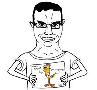 arm closed_mouth clothes ear glasses hair hand holding_object meta:tagme smile soyjak subvariant:chudjak_front tagme_character_name tshirt variant:chudjak // 903x838 // 56.3KB