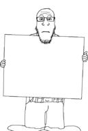 closed_mouth clothes glasses holding_object leg sign soyjak stubble template variant:markiplier_soyjak // 571x848 // 37.4KB