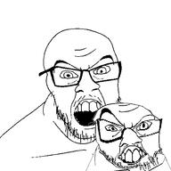 2soyjaks content_aware distorted glasses large_nose looking_at_you raised_eyebrow soyjak stubble subvariant:crazyguyjak teeth variant:feraljak // 1500x1500 // 33.6KB