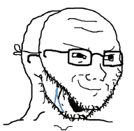 2soyjaks bald crying eyebrows eyes forehead_lines glasses grin mask nose open_mouth smug soyjak string stubble tear variant:soyak white_background