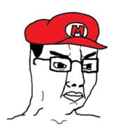 angry cap chud closed_mouth clothes glasses hair hat mario soyjak text variant:chudjak video_game // 220x255 // 26.7KB