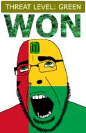 ahegao country emerald flag flag:guinea_bissau gem glasses green green_eyes guinea_bissau hair looking_up open_mouth schlog_color_event soyjak soyjak_blog stubble teeth text threat_level_green variant:cobson won // 721x1115 // 140.1KB