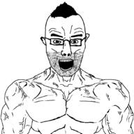 buff chad ear glasses hair merge open_mouth soyjak stubble subvariant:chudjak_front subvariant:muscular_chud variant:chudjak variant:el_perro_rabioso // 1059x1054 // 37.3KB