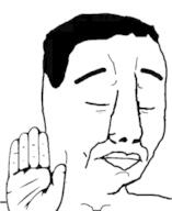 closed_eyes closed_mouth frown hair hand its_over no_glasses sad soyjak text variant:chudjak // 262x320 // 29.3KB