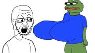 breasts clothes frog gigantic_breasts glasses green_skin open_mouth pepe soyjak stubble summertime_saga v_(4chan) variant:soyak // 1536x864 // 141.4KB