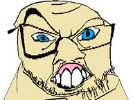 aryan blue_eyes content_aware distorted glasses large_nose looking_at_you open_mouth raised_eyebrow soyjak stubble subvariant:crazyguyjak teeth variant:feraljak white_skin // 800x600 // 15.6KB