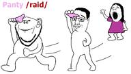 angry artist:shartoon cartoon dress female full_body funny girl glasses hair open_mouth panties panty_raid raid running shouting smile stubble subvariant:annabelle subvariant:wholesome_soyjak t_shirt text variant:gapejak variant:impish_soyak_ears woman // 1919x1079 // 60.9KB