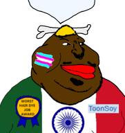 ToonSoy_(NameFag) dyed_hair flag:mexico flag:transgender_pride_flag kekino_(namefag) pajeet toonsoy_is_a_fat_niggerspic variant:meximutt // 900x954 // 199.9KB