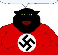 big_lips closed_mouth edit fat flag:nazi_germany hair_clip mutt nazism red_lips red_shirt speech_bubble subvariant:branigger swastika ugly vantablack variant:brandon yellow_sclera // 1675x1583 // 84.9KB