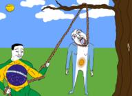 3soyjaks argentina arm bloodshot_eyes brazil buff closed_mouth clothes country countrywar crying drawn_background ear flag flag:argentina flag:brazil full_body glasses grass hand hanging holding_object holding_rope irl leg lynching noose open_mouth outdoors portuguese_text rope smile smug soyjak star_(symbol) stubble subvariant:wholesome_soyjak sun text tongue tree variant:bernd variant:chudjak variant:gapejak yellow yellow_skin yellow_teeth // 953x697 // 413.8KB