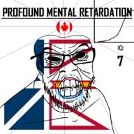 angry bald black_eyes black_hole black_sclera canada clenched_teeth closed_mouth country cracked_teeth drool ear flag flag:canada flag:newfoundland_and_labrador glasses iq iq_bell_curve mustache newfoundland_and_labrador nightmare_fuel no_pupils profound_mental_retardation retard soyjak stubble text variant:feraljak wrinkles // 1024x1024 // 85.0KB