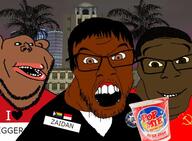 3soyjaks amerimutt angry badge brown_eyes brown_skin closed_mouth communism eddie_pulaski flag frank_tenpenny glasses grand_theft_auto:_san_andreas hair hammer_and_sickle heart i_heart_nigger i_love indonesia lgbt mustache nigger open_mouth police police_officer smile soyjak stubble subvariant:impish_amerimutt variant:feraljak variant:impish_soyak_ears // 583x428 // 70.3KB