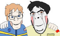 2soyjaks beard blue_eyes cheeks clothes emmy_the_robot flag:soviet_union flag:united_states friendship glasses hair hand happy looking_at_you nandroid nas nasa no_more_brother_wars orange_eyes smile soviet_union soyjak star_(symbol) stubble tatyana_(nandroid) tilly_(nandroid) variant:cobson variant:feraljak yellow_hair // 1125x674 // 165.2KB