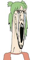 4chan 4cuck anime crying distorted green_hair hair long_face red_shirt stretched_mouth variant:soyak yotsoyba // 1080x2043 // 166.0KB