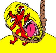 ack animal flag flag:south_holland glasses hair hanging lion netherlands open_mouth rope south_holland soyjak stubble suicide teeth tongue variant:bernd yellow_teeth // 768x719 // 84.1KB