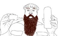 arm beard bigclivedotcom brown_hair clothes ear eyebrows hand hat holding_object open_mouth soyjak variant:unknown // 1150x710 // 46.9KB