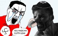 buff clitty clitty_leakage clittycel closed_mouth clothes gigachad glasses holding_nose jewish_nose jews judaism meta:tagme open_mouth pol_(4chan) star_of_david swastika variant:chudjak yamaka // 864x537 // 62.0KB