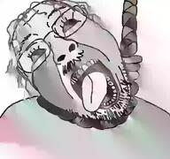 compressed glasses hair hanging mustache open_mouth rope soyjak stubble suicide tranny variant:bernd webp // 768x719 // 371.7KB