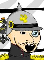 animal clothes country eagle flag flag:prussia germany glag hat history monocle mustache open_mouth prussia prussian soyjak stubble variant:soyak white_skin // 680x920 // 61.7KB