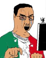 angry bloodshot_eyes brown_skin computer crying flag flag:italy glasses hand italy monitor mustache open_mouth stain swastika typing variant:chudjak // 303x379 // 71.5KB