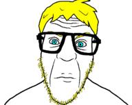 aryan blue_eyes closed_mouth glasses hair soyjak stubble variant:nerdjak yellow_hair // 713x567 // 8.6KB