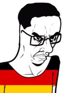 angry arm closed_mouth clothes country flag flag:germany germany glasses hair soyjak subvariant:chudjak_seething tshirt variant:chudjak // 899x1078 // 134.7KB