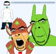 arrow bbc blush bubsy ear facial_mark forehead_mark glasses green_skin hand hoops_and_yoyo lammy lemon_(user) nose_piercing nose_ring open_mouth painted_nails parappa_the_rapper queen_of_spades soyjak stubble subvariant:slutson subvariant:spadeson tattoo variant:cobson // 1382x1339 // 207.0KB