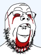 blood crying cut eating glasses no_eyes open_mouth series:imp_&_gape smile smug soyjak stubble variant:gapejak variant:impish_soyak_ears // 600x800 // 41.7KB