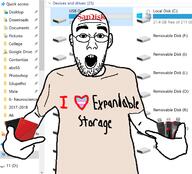 arm clothes expandable_storage glasses hair hand heart i_love open_mouth pointing sandisk soyjak stubble tshirt variant:shirtjak // 618x559 // 131.0KB