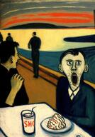 arm art edvard_munch food full_body meta:nas munch painting panic pier sea ship soy_parody stubble table the_scream variant:unknown water // 714x1024 // 118.6KB