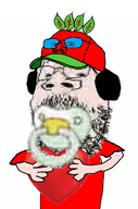 IT2GB baby broot broot_2026 brootal brootism brootist campaign cap clothes glasses hat headphones heart leaf logo pacifier red_shirt red_skin series:administ_soyjaks smile stubble subvariant:babyjak subvariant:wholesome_soyjak tshirt variant:gapejak variant:impish_soyak_ears // 265x400 // 56.2KB