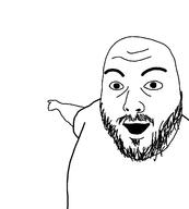 arm clothes fat glasses hand open_mouth pointing soyjak stubble tshirt variant:unknown // 1187x1319 // 27.7KB