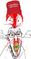 angry blood bloodshot_eyes brainless cap clothes cracked_teeth donald_trump ear explosion fume glasses hat maga mustache nosebleed politics red_eyes soyjak stubble subvariant:feralrage variant:feraljak vein // 894x1666 // 1012.1KB