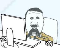 hair hand hitler_mustache keyboard mouse_(computer) nazi_arm_band nazism nose screen subvariant:doctos subvariant:neutralplier trend:doctos uniform variant:markiplier_soyjak // 452x363 // 79.9KB