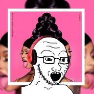 album_cover cardi_b glasses headphones music open_mouth soyjak stubble variant:soyak // 1300x1303 // 1.1MB