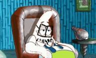 animated cartoon clothes glasses laughing open_mouth patrick_star pointing soyjak spongebob_squarepants stubble variant:unknown // 330x200 // 519.4KB