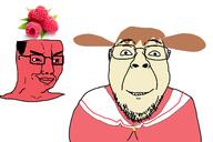2soyjaks anime azumanga_daioh brown_hair closed_mouth food foodjak fruit glasses mihama_chiyo pigtails rasberry school_uniform smile smug soyjak stubble variant:bernd variant:chudjak white_skin // 2279x1522 // 381.3KB
