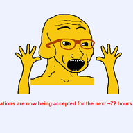 4chan animal animated arm dog ear excited glasses hand hands_up janny open_mouth shaking soyjak text variant:excited_soyjak yellow // 862x509 // 26.9KB