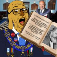 animal beard black_lives_matter book clothes dog dog_ear freemason glasses israel janny joe_biden judaism lgbt maga mustache necktie open_mouth pentagram raised_fist_(symbol) satanism soyjak suit tag text tranny variant:esam2 yellow_skin // 1078x1076 // 1.5MB