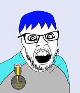 soy2 award badge black_glasses blue_hair eyes glasses gray_shirt grey_shirt mouth nate nate_higgers nick_kiggers nose open_eyes open_mouth soy2 stubble teeth transparent_background variant:feraljak white_eyes white_skin // 1400x1630 // 301.1KB