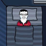 bed bedroom blanket chud closed_mouth clothes crying ear glasses hair mcdonalds soyjak subvariant:chudjak_front variant:chudjak // 588x590 // 135.0KB