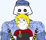 badge bandage blue_eyes blue_hair blue_skin buff closed_mouth discord hair mask nate smile soyjak_party soyteen subvariant:chudjak_front subvariant:muscular_chud subvariant:shoyta variant:chudjak variant:gapejak vein yellow_hair // 1059x929 // 130.5KB
