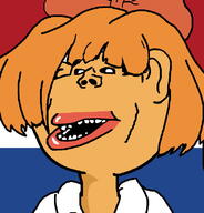amerimutt bowtie country ear flag hair mymy_(ongezellig) netherlands ongezellig open_mouth orange_hair orange_skin soyjak subvariant:impish_amerimutt variant:impish_soyak_ears // 760x791 // 287.1KB