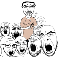 arm clothes ear full_body glasses hair hand heart lips multiple_soyjaks open_mouth smile stubble subvariant:chudjak_front subvariant:unbotheredchud swastika text tshirt variant:a24_slowburn_soyjak variant:bernd variant:chudjak variant:cobson variant:feraljak variant:gapejak variant:impish_soyak_ears variant:markiplier_soyjak variant:soyak variant:vlodson // 1187x1175 // 247.2KB