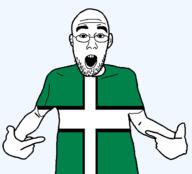 arm british clothes devon ear england flag flag:devon glasses hair hand open_mouth pointing soyjak stubble teeth tshirt united_kingdom variant:shirtjak // 1236x1118 // 26.9KB