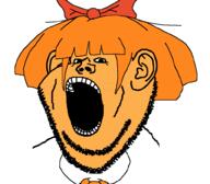 bowtie ear eyelashes hair mymy_(ongezellig) ongezellig open_mouth orange orange_hair soyjak stubble variant:impish_soyak_ears // 992x870 // 30.8KB