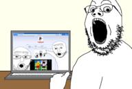 arm computer glasses hand multiple_soyjaks open_mouth pointing screenshot soyjak soyjak_party soyjak_trio stubble variant:gapejak variant:markiplier_soyjak variant:soytan variant:tony_soprano_soyjak variant:two_pointing_soyjaks // 1734x1166 // 546.6KB