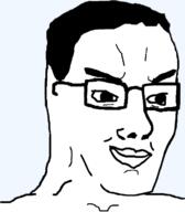 alternate glasses hair handsome smile smirk smug soyjak variant:chudjak // 645x737 // 80.8KB